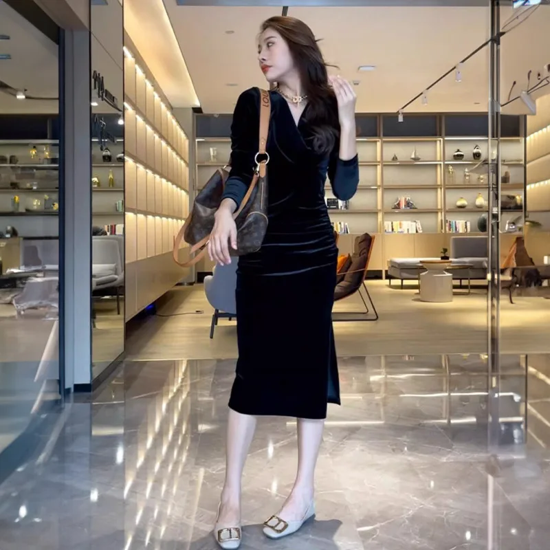 ชุดเดรสผู้หญิง ชุดเดรสออกงานกลางคืน ผ้าถัก ลายบล็อกสี แต่งสม็อค ทรงบาน สตรีทแวร์ ทันสมัย สไตล์ Y2K เท่ห์ ศิลปะ ลุคคนเมือง สไตล์มินิมอล