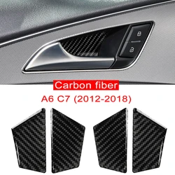 For Audi A6 C7 Accessories 2012-2018 Auto Carbon Fiber Interior Door Bowl Handle Stickers Trim Covers Car Interior Decoration