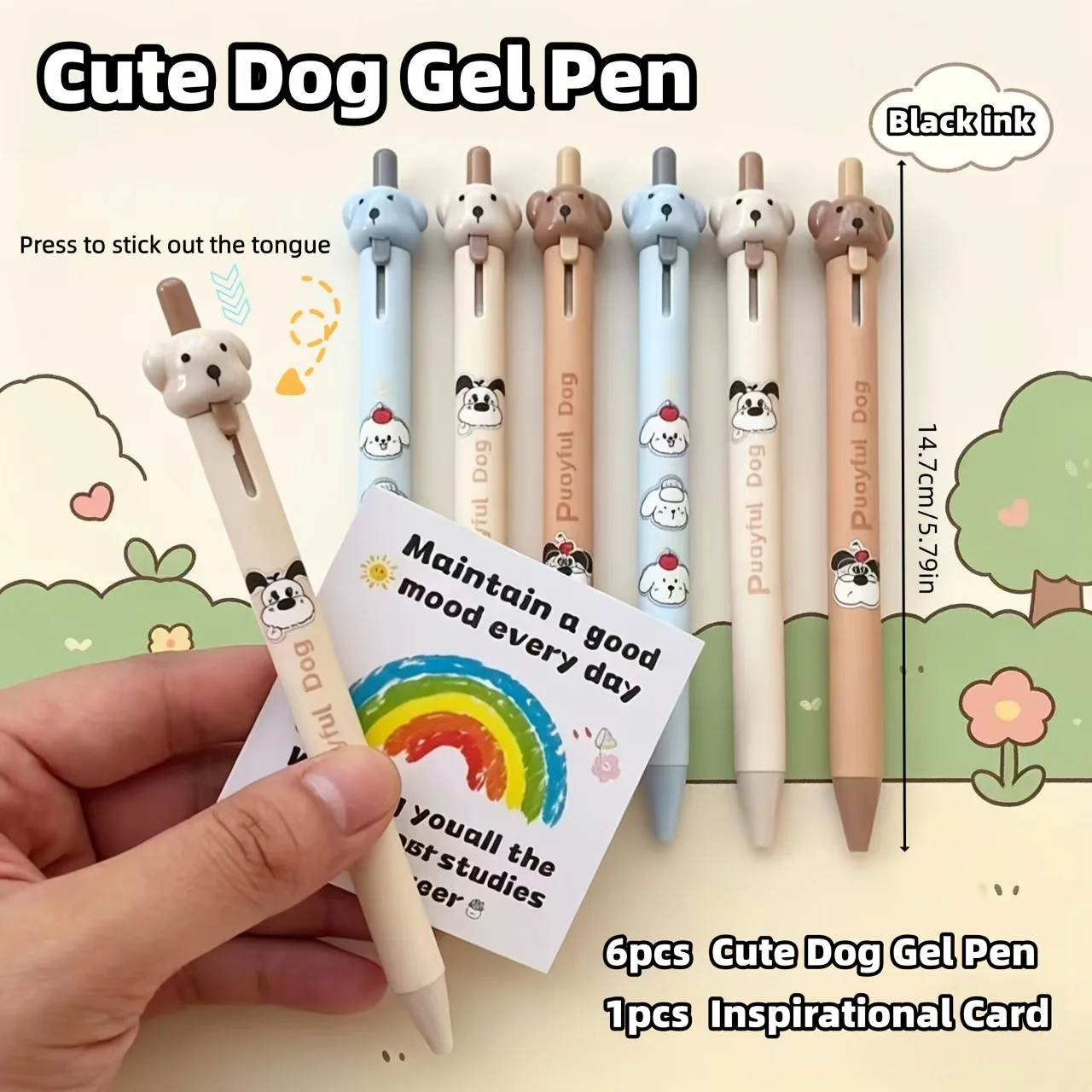 3/6/12pcs Cartoon Dog Gel Pen Set Fun Puppy Design 0.5mm Fine Tip Erasable Black Color Ink Pens Quick-Drying Pen Study A3339