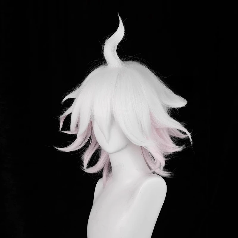 Anime Nagito Komaeda Cosplay Wig 37cm Short Pink White Gradient Wig Cosplay Anime Cosplay Heat Resistant Synthetic Hair Woman