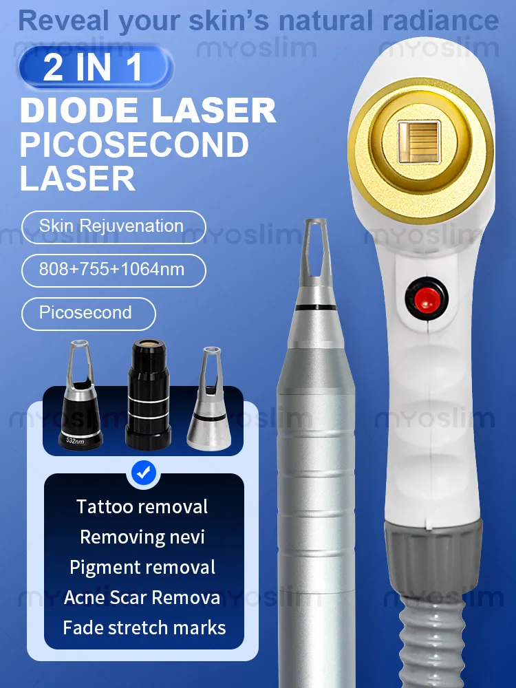 

Лазерный аппарат 2-в-1 (808, 755, 1064 нм) для перманентного удаления волос, татуировок, пигментных пятен, родинок, веснушек, шрамов от акне и ухода за кожей