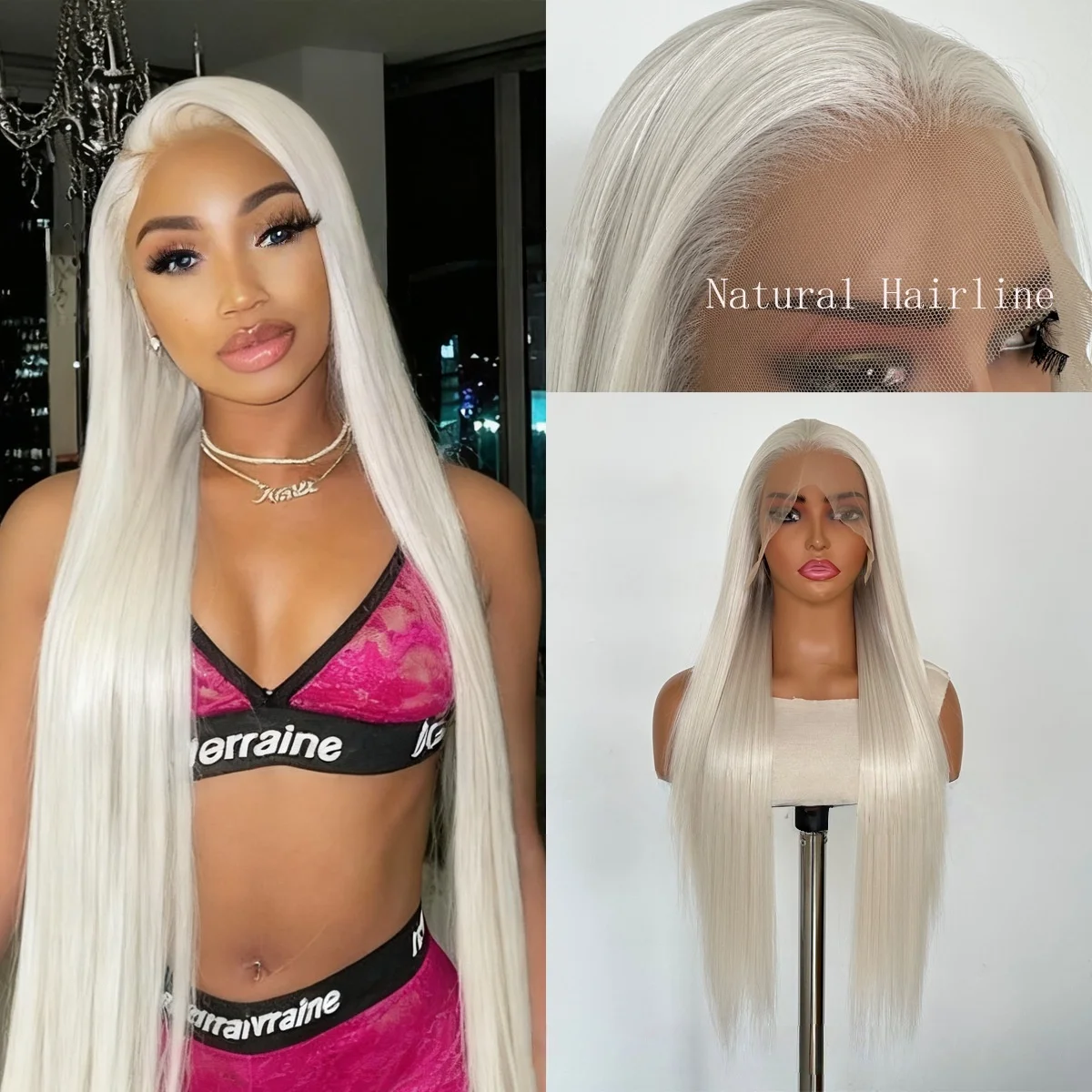 

Beige Lace Front Wig 26inch Long Straight 13x4 Lace Front Wig High Temperature Fiber Synthetic Lace Wigs for Black Women Cosplay