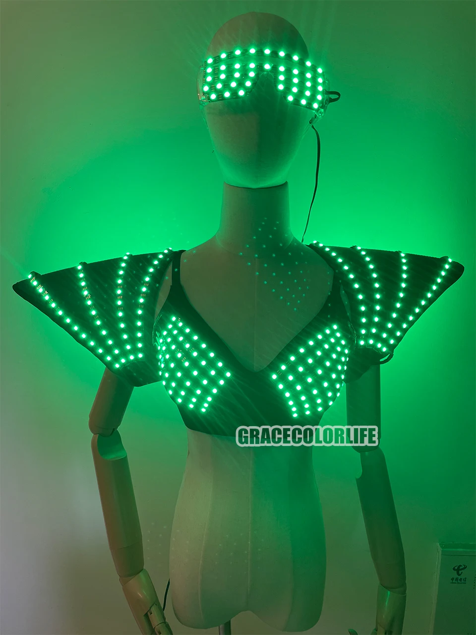 Cyberpunk – soutien-gorge LED Laser polychrome et Costume de danse d'épaule lumineuse, vêtements lumineux Sexy pour Bar, DJ, fêtes Disco, événements de salle de bal