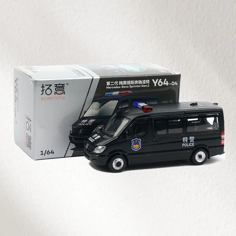 POPRACE Diecast 1/64 Scale Benz Alloy Model Cars Benz Ling Police Car Y64-04 Play Vehicles Toys for Boys Gift Original Box