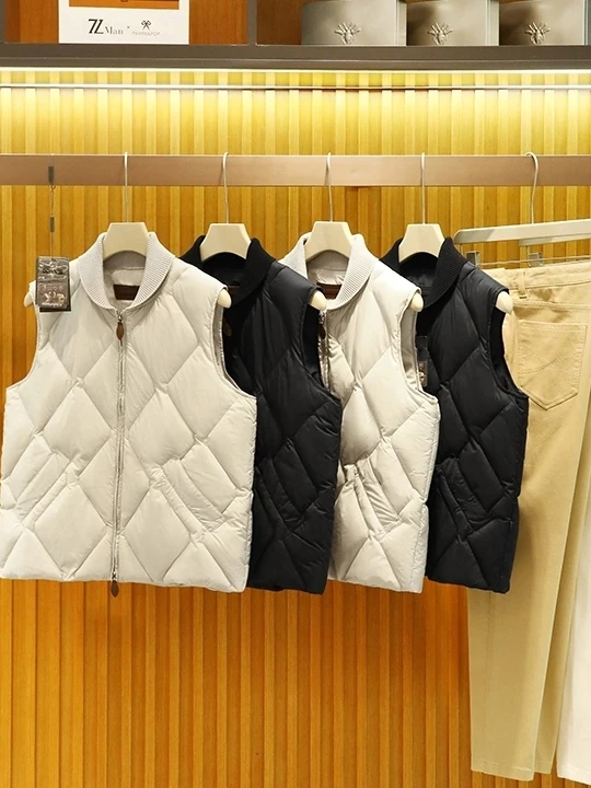 

Lightweight 90 Du down Knitted Vest Men's Faion Urban Sle Winter Zipper Closure Color Stand Length