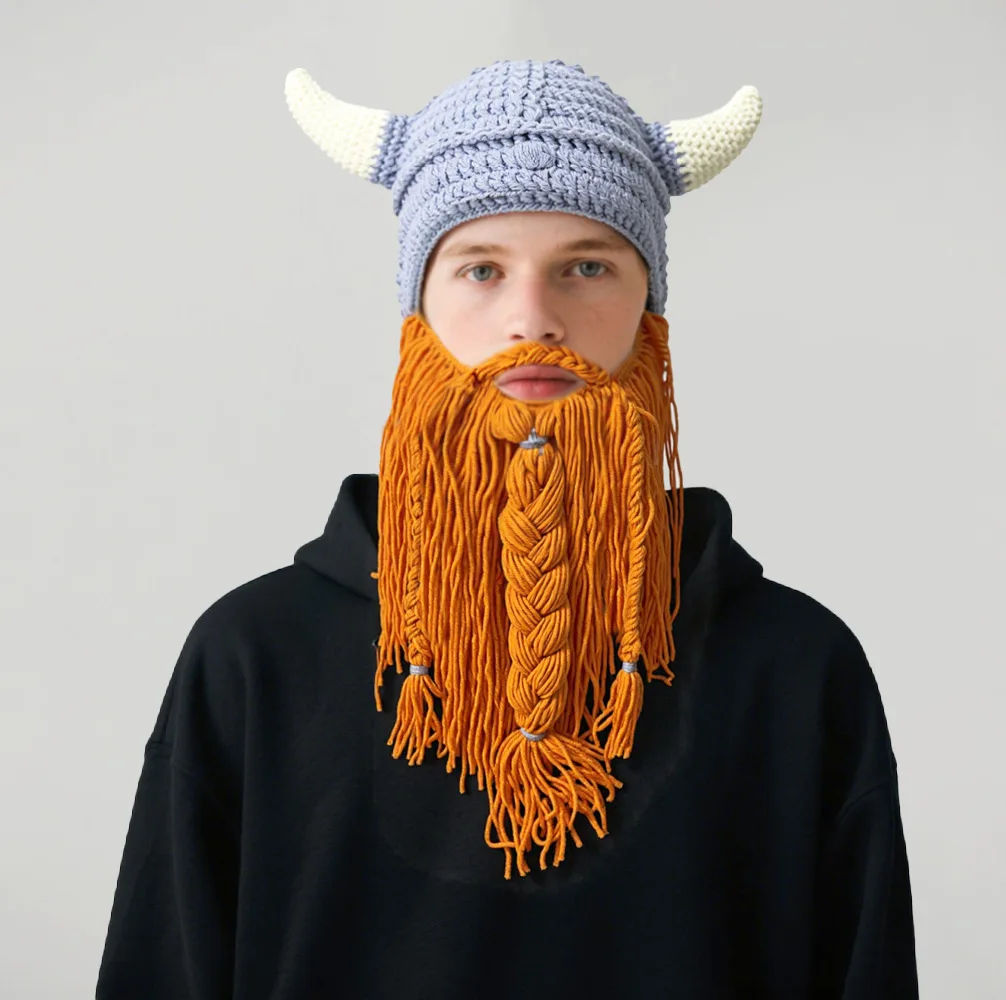 2025 New HalloweenV iking hero hat pattern Knitting Beanies Hat Men Women Paragraph Quality Cap Y2k Warm Fashion Cold Cap