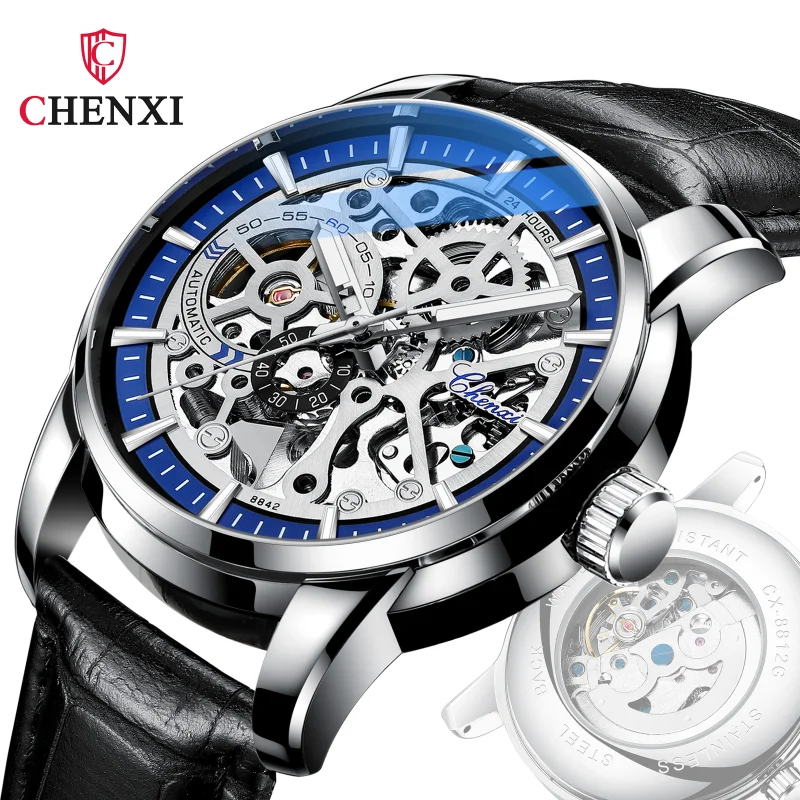 

CHENXI Automatic Watch Men Skeleton Watches Casual Sport Leather Band Mechanical Wristwatches Men Winner Reloj Hombre 2023