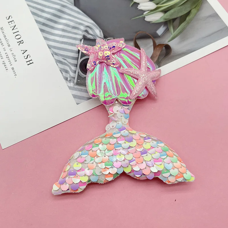 10Pcs 9*11CM Sequin Mermaid Padded Appliques For Baby Clothes Sock Hat Sewing DIY Headwear Hair Clip Bow Accessories Patches