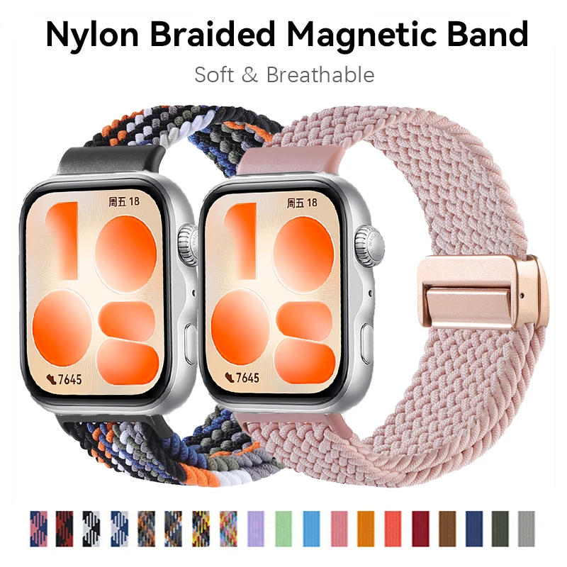 Pulseiras de nylon trançadas para relógio HUAWEI fit 5/4 Pro, pulseira magnética de substituição para smartwatch, correia para HUAWEI fit 5 4 3