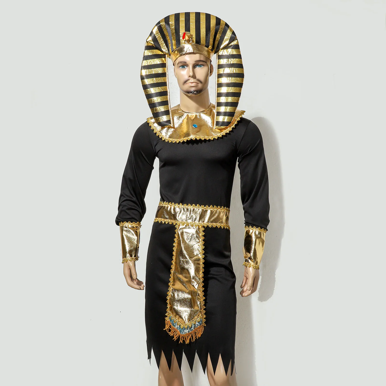 Halloween Adults Pharaoh Egyptian King Cosplay Costumes Props Luxury Gold Snake Hat Cap+Collar+Belt+Wristbands Set Accessories