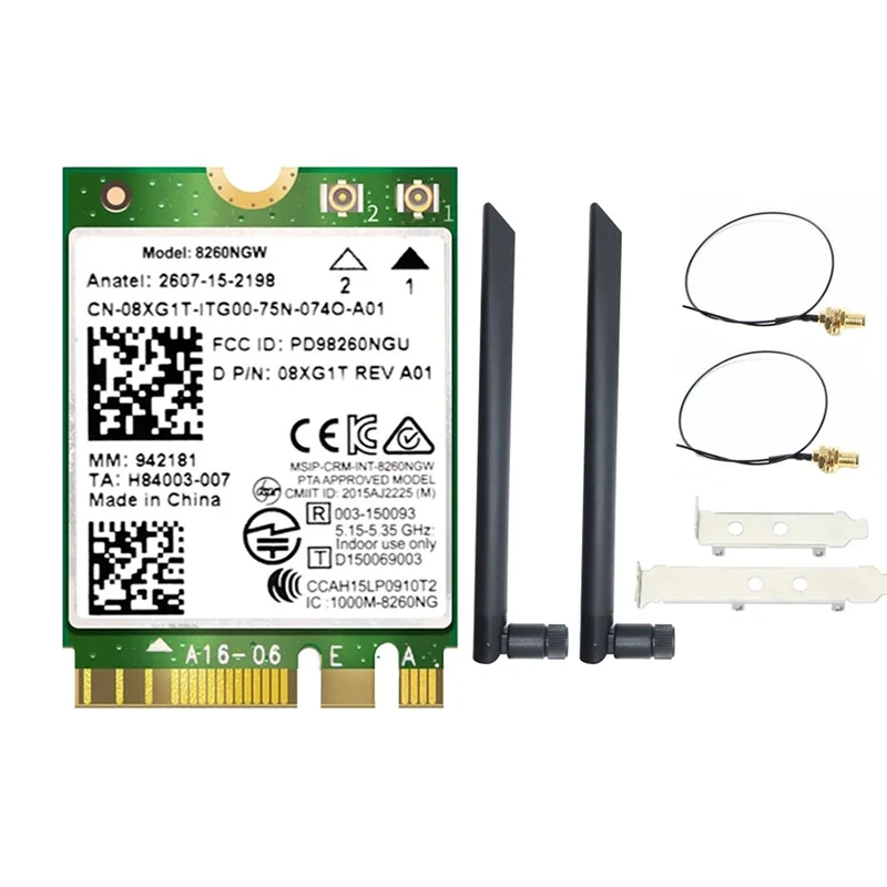 

Classic-8260 8260NGW Модуль карты Wi-Fi 2,4G/5Ghz 867M Bluetooth 4,2 AC8260 NGFF M. 2 Беспроводная карта + антенна 2X8DB