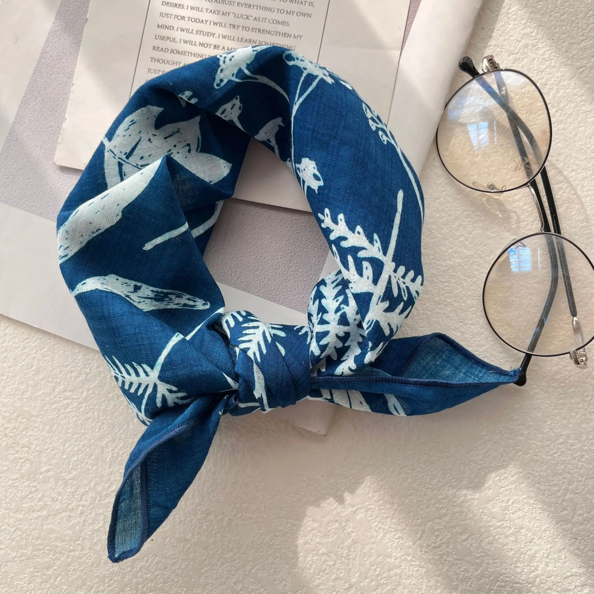 Silk Scarf Small Square Women\'s Cotton and Linen Fresh Small Floral Encrypted Decorative Retro Headband Korean Version Exquisite