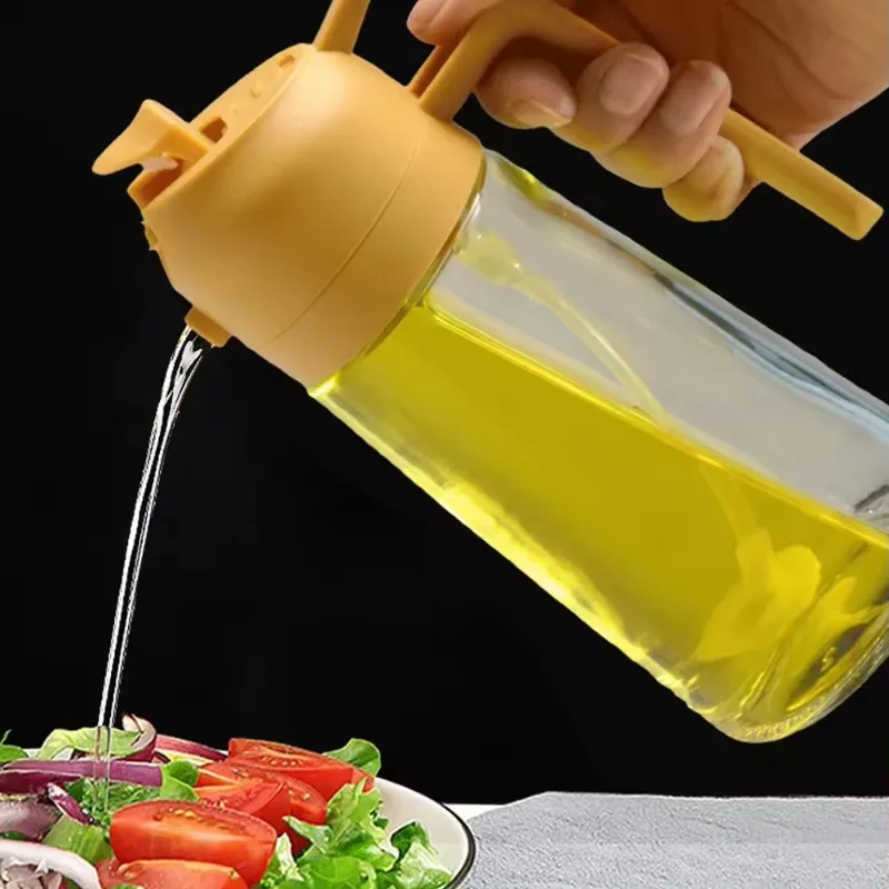 2in1 Oil Sprayer Glass Bottle for Cooking Anti-leakage Olive Oil Storage Bottle for BBQ Air Fryer Salad Steak Kitchen Supplies