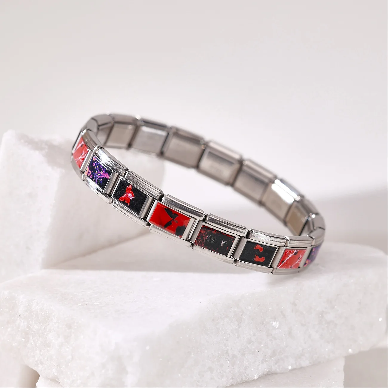 Trendy Niche Design Artistic Pattern Element Mix-color Italian Stainless Steel Module Bracelets for Woman Men Daily Wear Jewelry