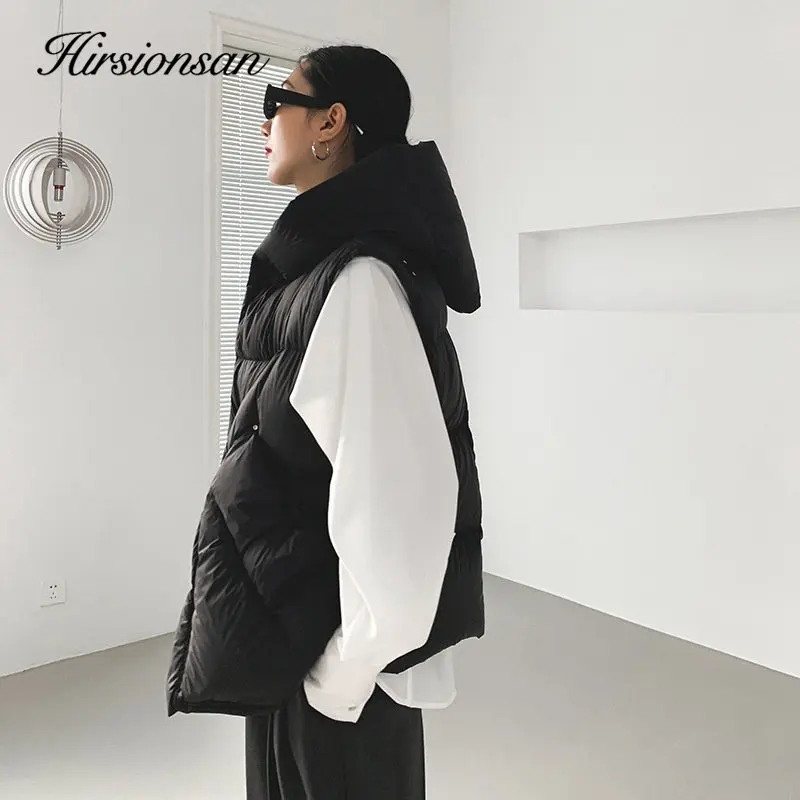 Hirsionsan Autumn Winter Korean White Duck Down Vest Women 2023 New Simple All-match Coats FemaleSoft Warm Sleeveness Jackets