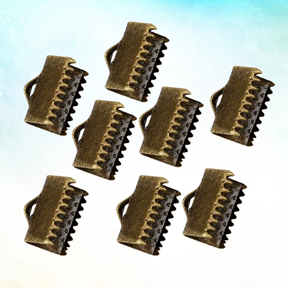 100Pcs 1.3cm Textured Metal Ribbon Ends Crimp End Clamps for Flat Cords Lace Bookmarks Jewelry DIY Craft Mazi Buckles