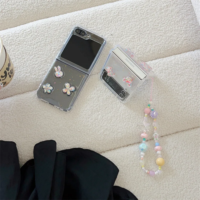 Cartoon Little Bear Bunny Phone Case for Samsung Galaxy ZFlip5 4 3 Hard Cover for ZFlip5 ZFlip3 Zflip4 Solid Shell Bracket image 3