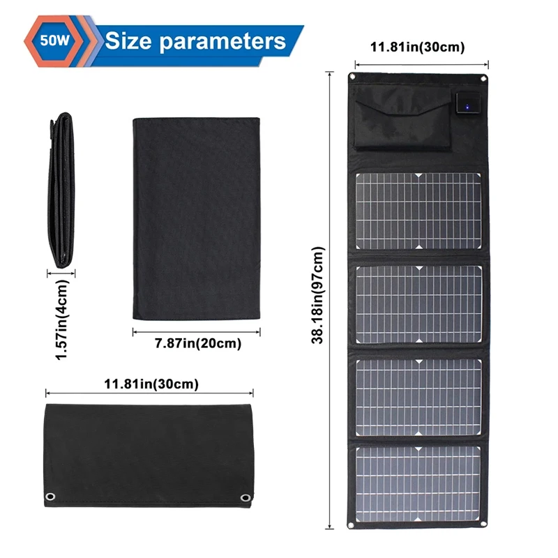 Upgraded Foldable 50W Portable Solar Panel Charger Double USB 18V DC Camping Foldable Solar Panel For Phone Charge Power Bank