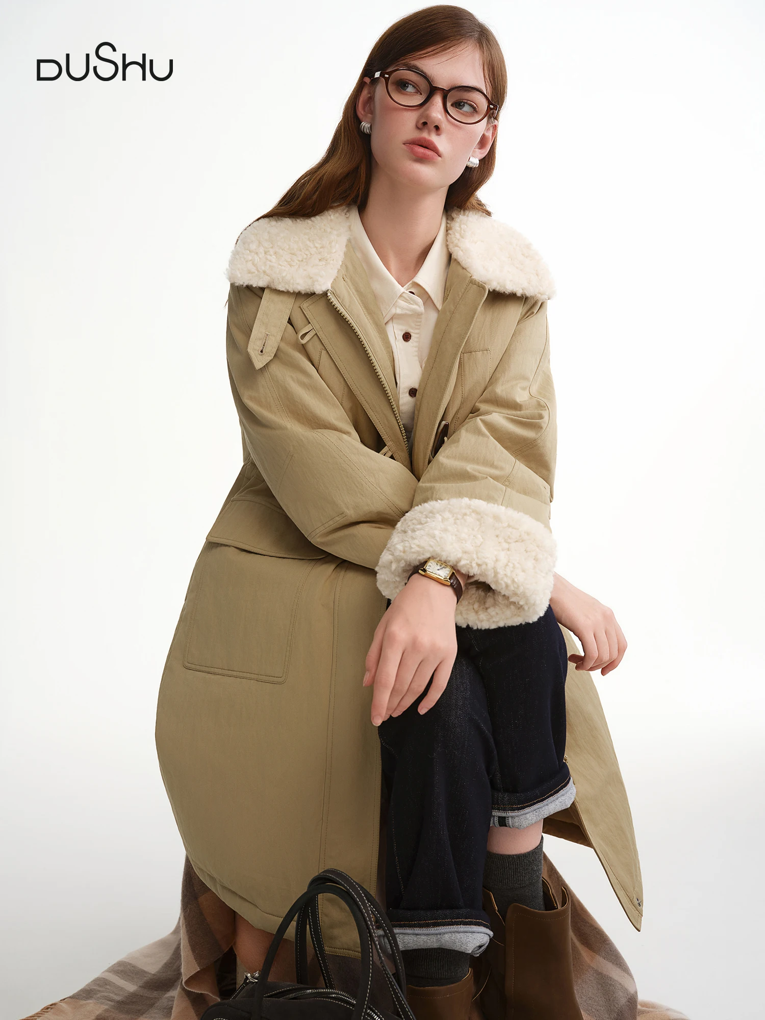 DUSHU حجم كبير المرأة لينة الثلوي الرجعية البلدغ أزرار 2025 شتاء جديد وصول أسفل سترة الشتاء الإعدادية نمط ملابس خارجية مريحة
