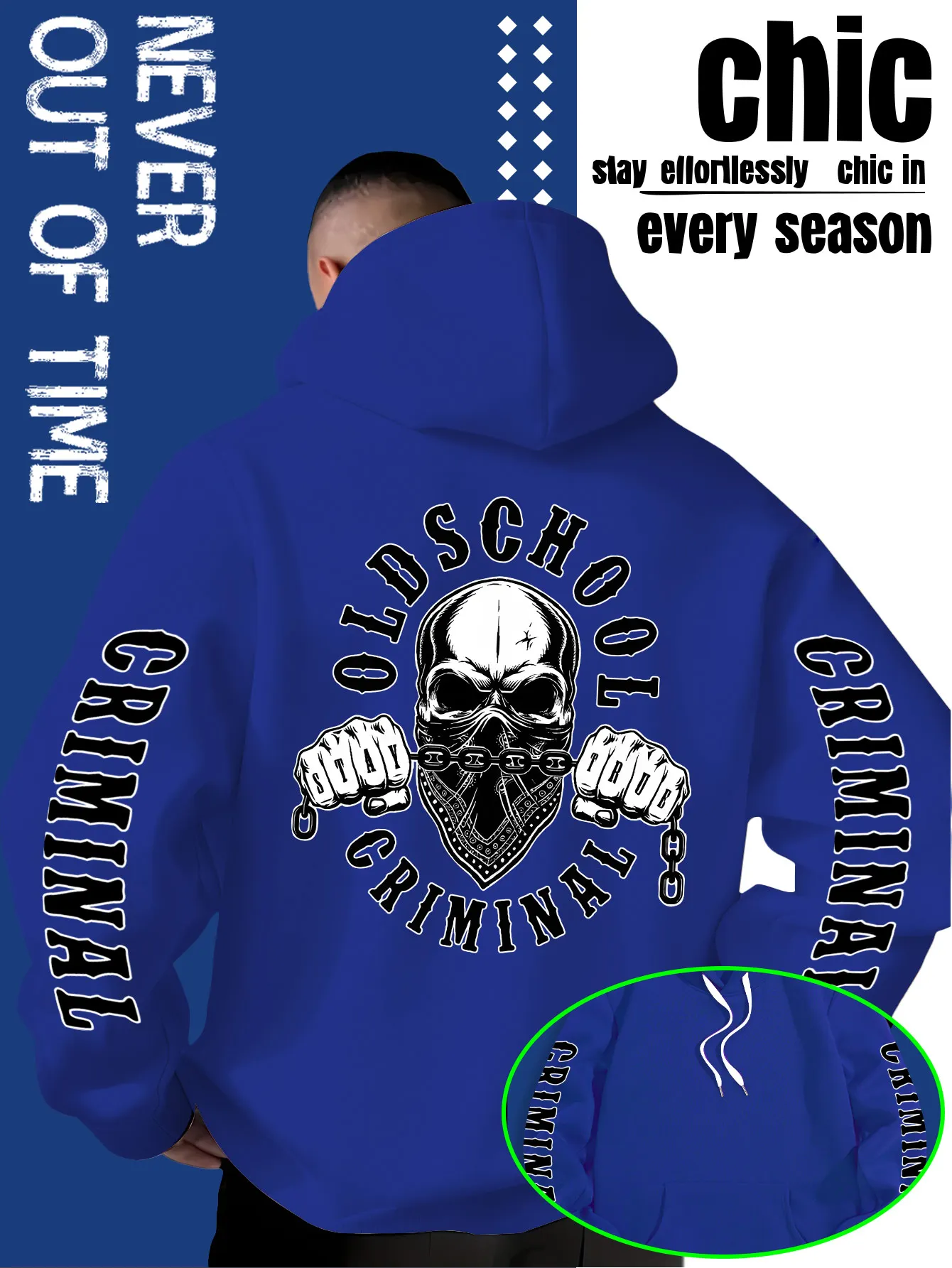 Trendiger Herren-Hoodie im Tech-Style für Herbst/Winter mit "Retro Criminal Skull Chain" Logo - Modische Casual Streetwear – Detail 5