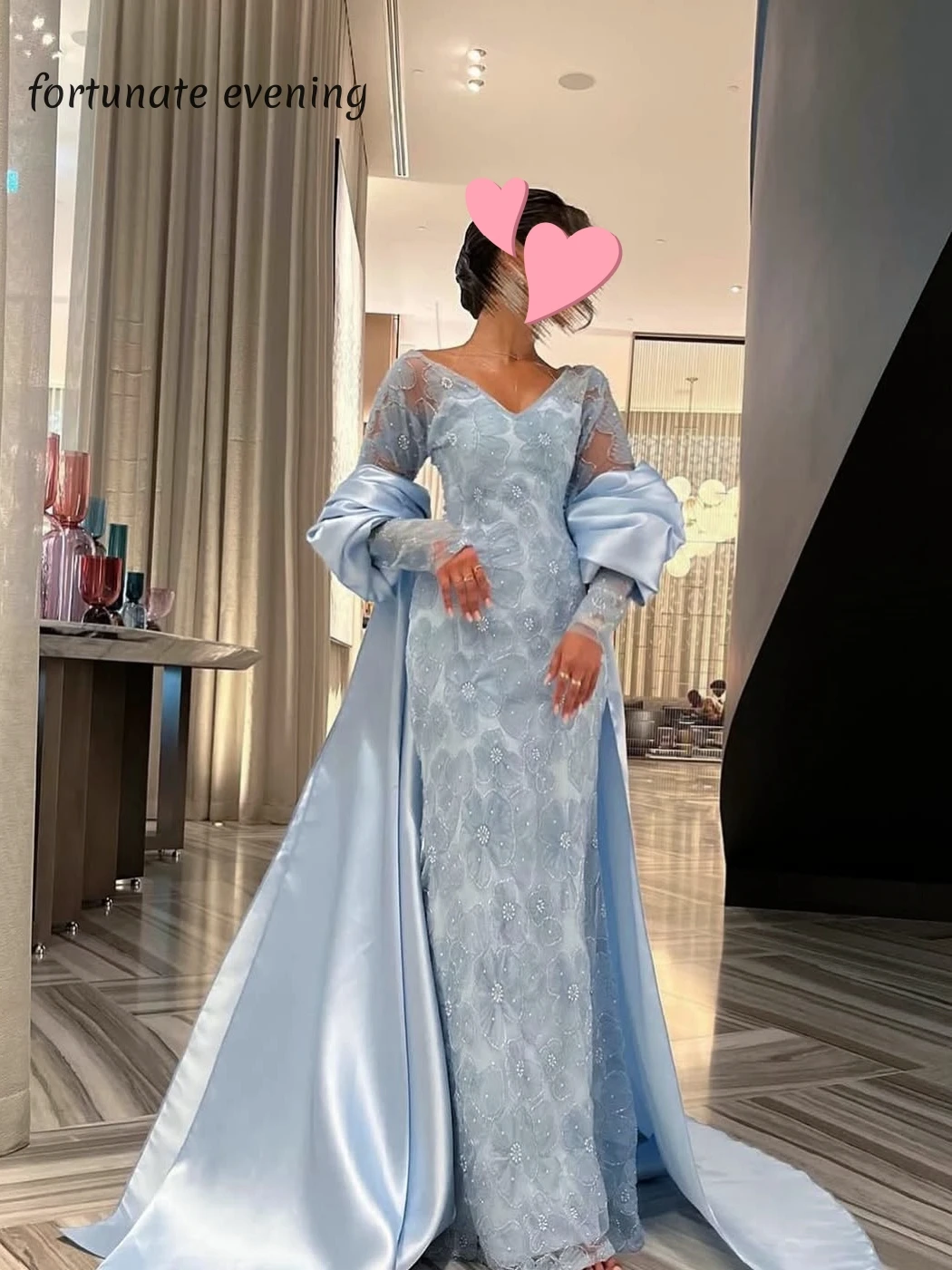 

Fortunate Evening Elegant Vintage Sweet Blue Flowers Beads Lace Pearls Customized Formal Occasion Prom Dress Evening Party Gowns