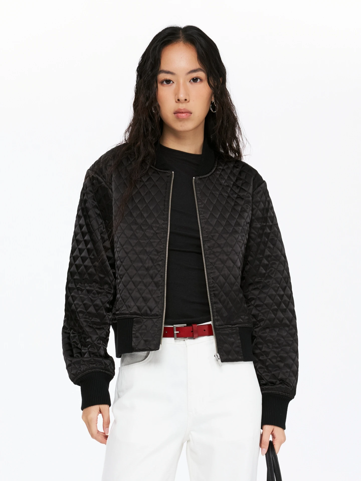 

Бейсбольная куртка Oneup Diamond ID на молнии, укороченная, из хлопка, женская, осенне-зимняя, в американском ретро-стиле, свободного кроя, черная, хлопковая одежда