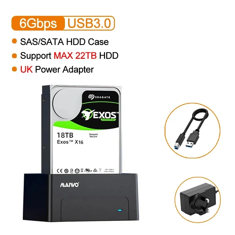MAIWO 2,5" 3,5" SATA SAS HDD harde schijf dockingstation 5Gbps met UASP 22TB capaciteit SATA naar USB 3.0 adapter behuizingslezer