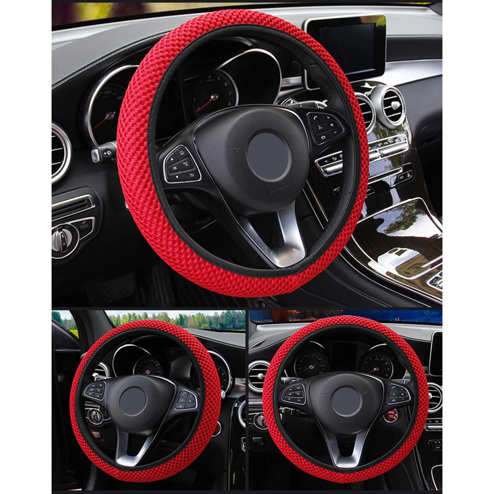 Steering Wheel Cover for Car 38CM 15\'\' with Ice Pattern Antislip Cloth Material Protector Suitable for Most Vehicles