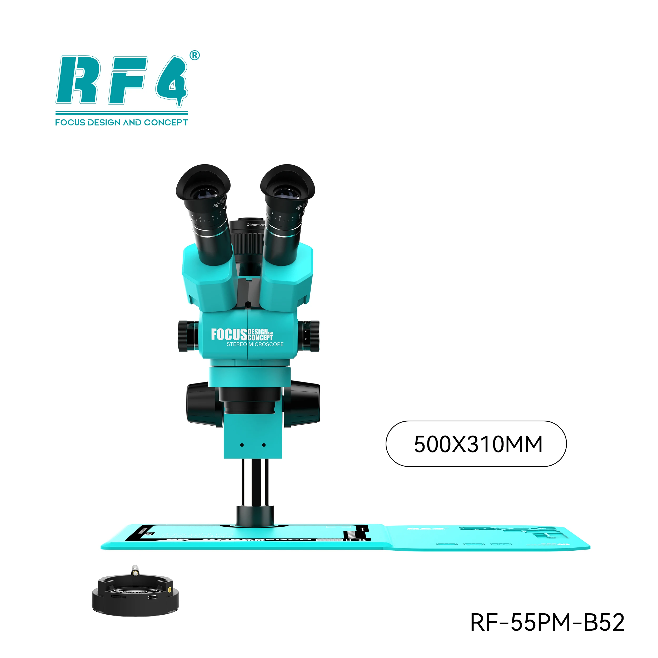 RF4 RF-55PM-B52 Stereo Microscope 6.5-55X Zoom, Trinocular Head w