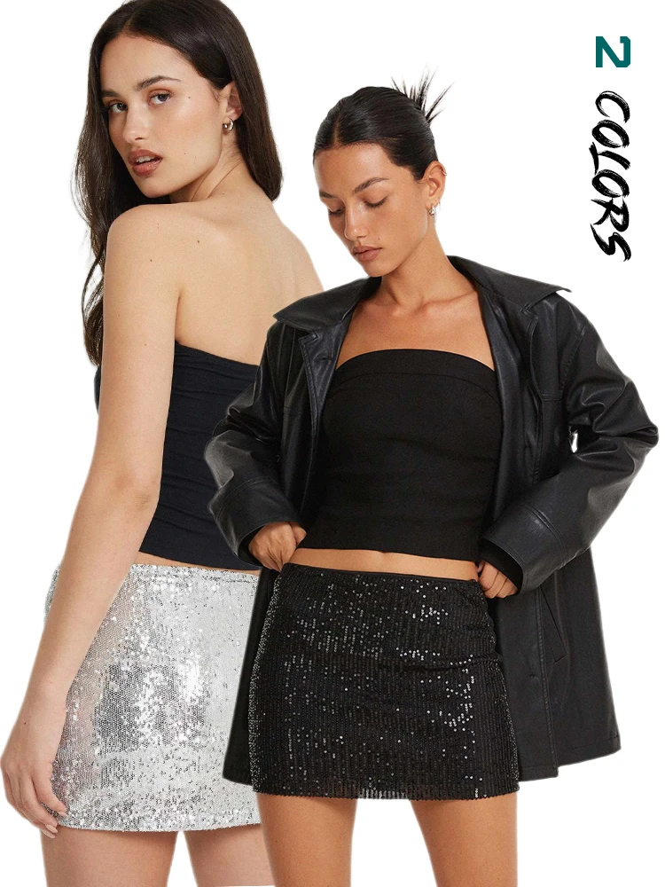 Sexy Women Bodycon Sequin Mini Skirts Sparkly Short Pencil Glitter Skorts Skirt for Events and Holiday Club Party Skirt