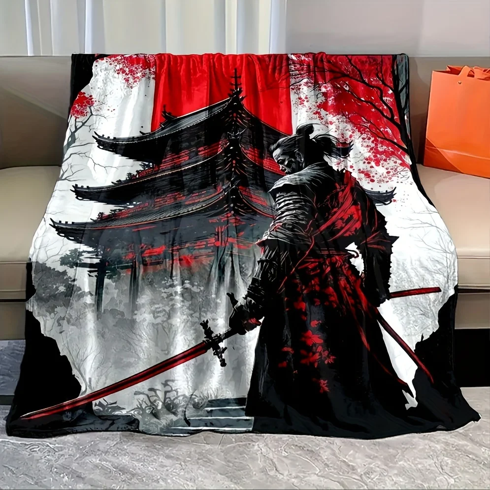 Japanse Samurai Spirit Zacht Flanel Gooi Deken Veelzijdig All-Season Comfort Cartoon Print Gemakkelijk te onderhouden voor Slaapbank Camping