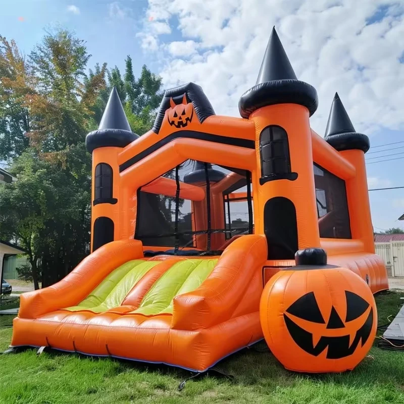 Fast Air Ship To Door, Inflatables Halloween Party Bouncy Castle Slide Combo PVC Pumpkin Bounce House For Events Rental