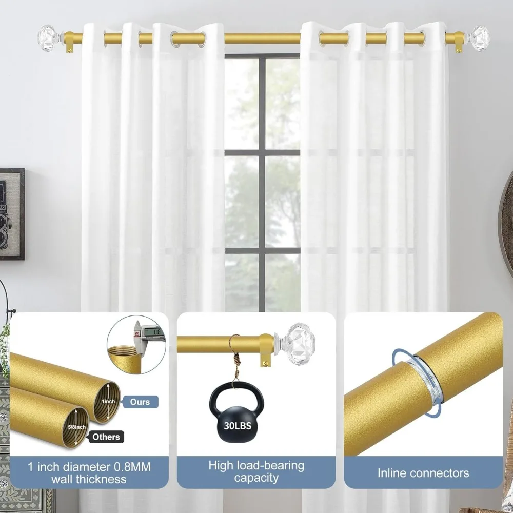 قضبان ستائر قابلة للتعديل شديدة التحمل باللون الذهبي النحاسي لنوافذ مقاس 36-88 بوصة، مناسبة لغرف النوم وغرف المعيشة #4