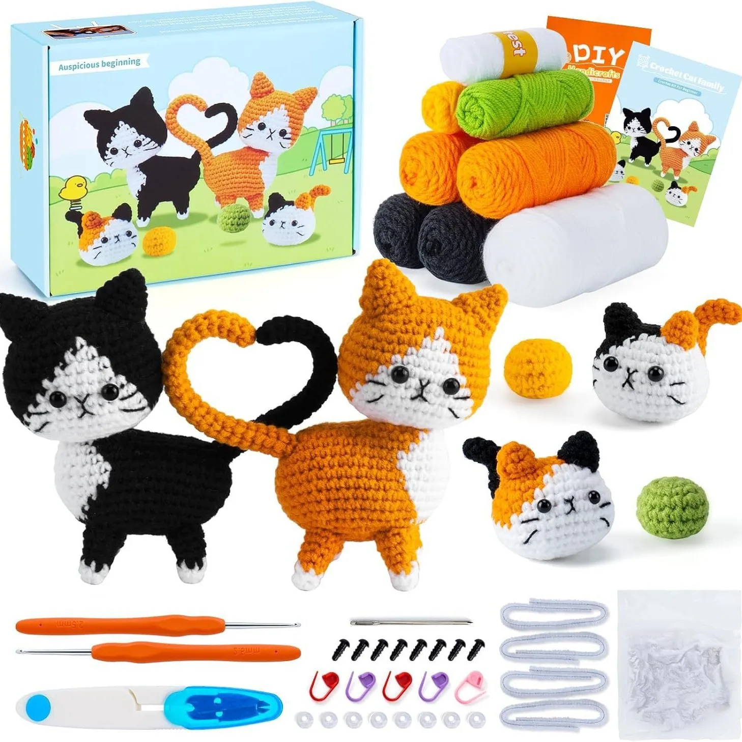 Cats sery Crochet Kit for Beginners Crochet Starter SET ,DIY Crochet Kit For Beginners,Crocheting Knitting Kit Step-by-Step