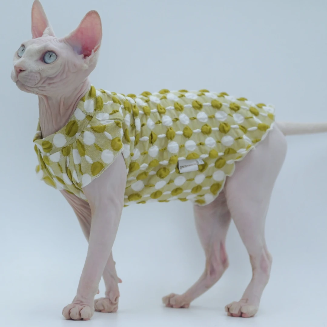 Pure Cotton Hairless Cat Clothes, Bubble Sleeve, Sphynx, Devon, Cornish Rex Cats, Summer