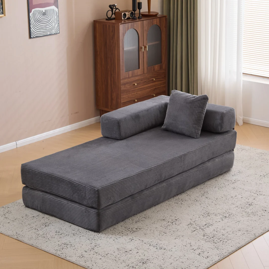 

Convertible Floor Sofa Bed with Pillow Backrest & Armrests, Chenille Fabric Futon Couch Sleeper for Living Room/Bedroom