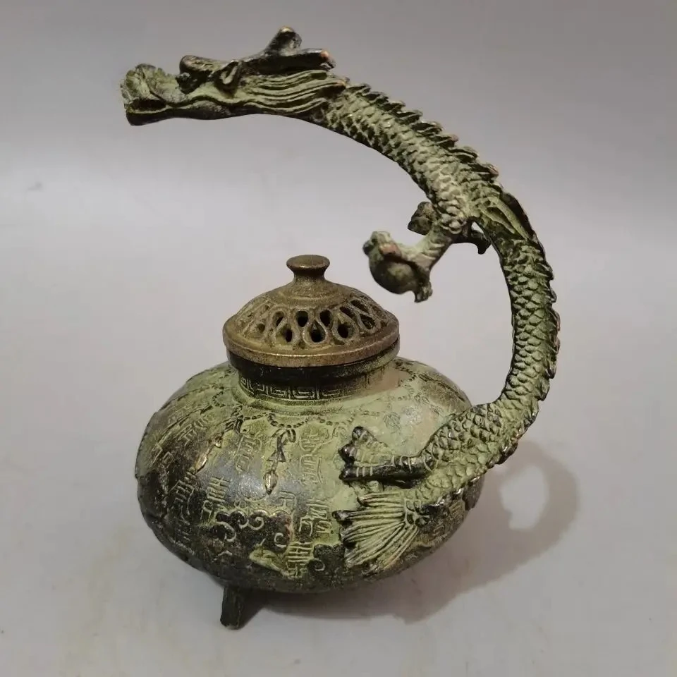 Collection Old Copper Statue Antique Handicraft Bronze Baishou Dragon Incense Burner
