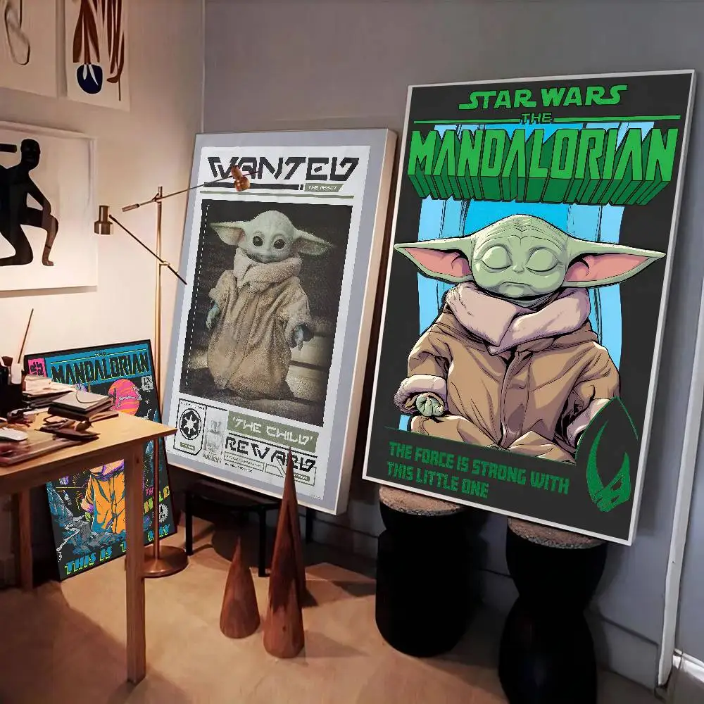 TV Play The Mandalorian Baby Y-Yoda Cartoon Poster Self-adhesive Art Waterproof Paper Sticker Coffee House Bar Room Wall Decor view 3