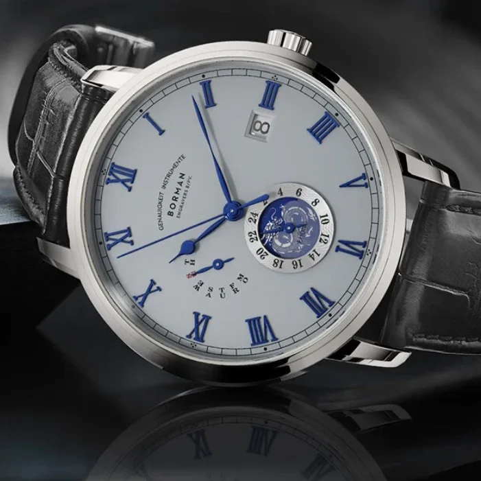 

BORMAN Мужские автоматические часы 42 мм Механические наручные часы 50 м Водонепроницаемые с сапфировым стеклом Мультициферблат Неделя Дата Дракон 24-часовой циферблат