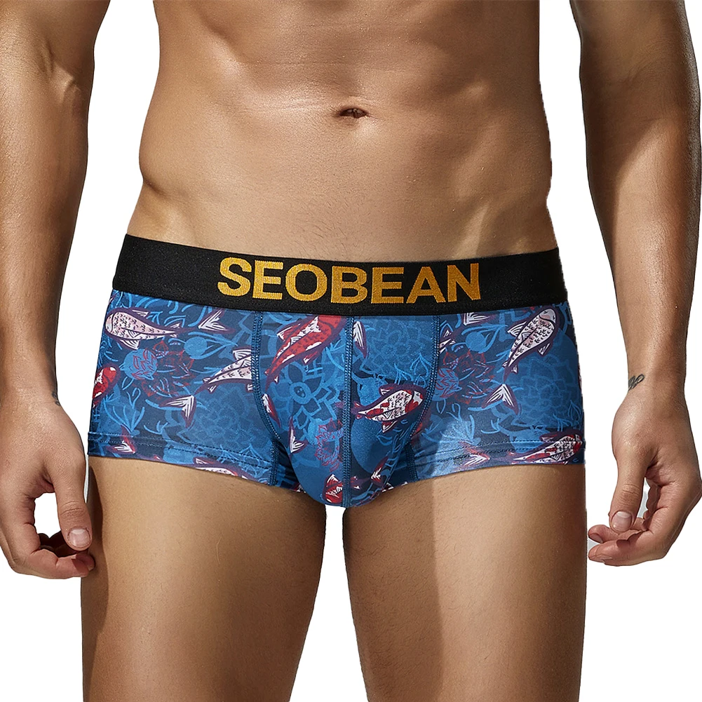 

Sexy Mens Lingerie Print Elastic Briefs Low Rise Underwear Breathable Trunks Quick Dry Shorts Bulge Pouch Underpants