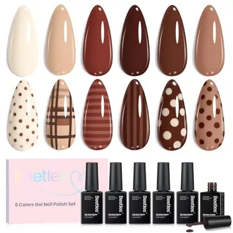 Beetles Brown Gel Nail Polish Set Toasty Aroma Collection 6 Fall Colors Autumn Nail Art Manicure Kit