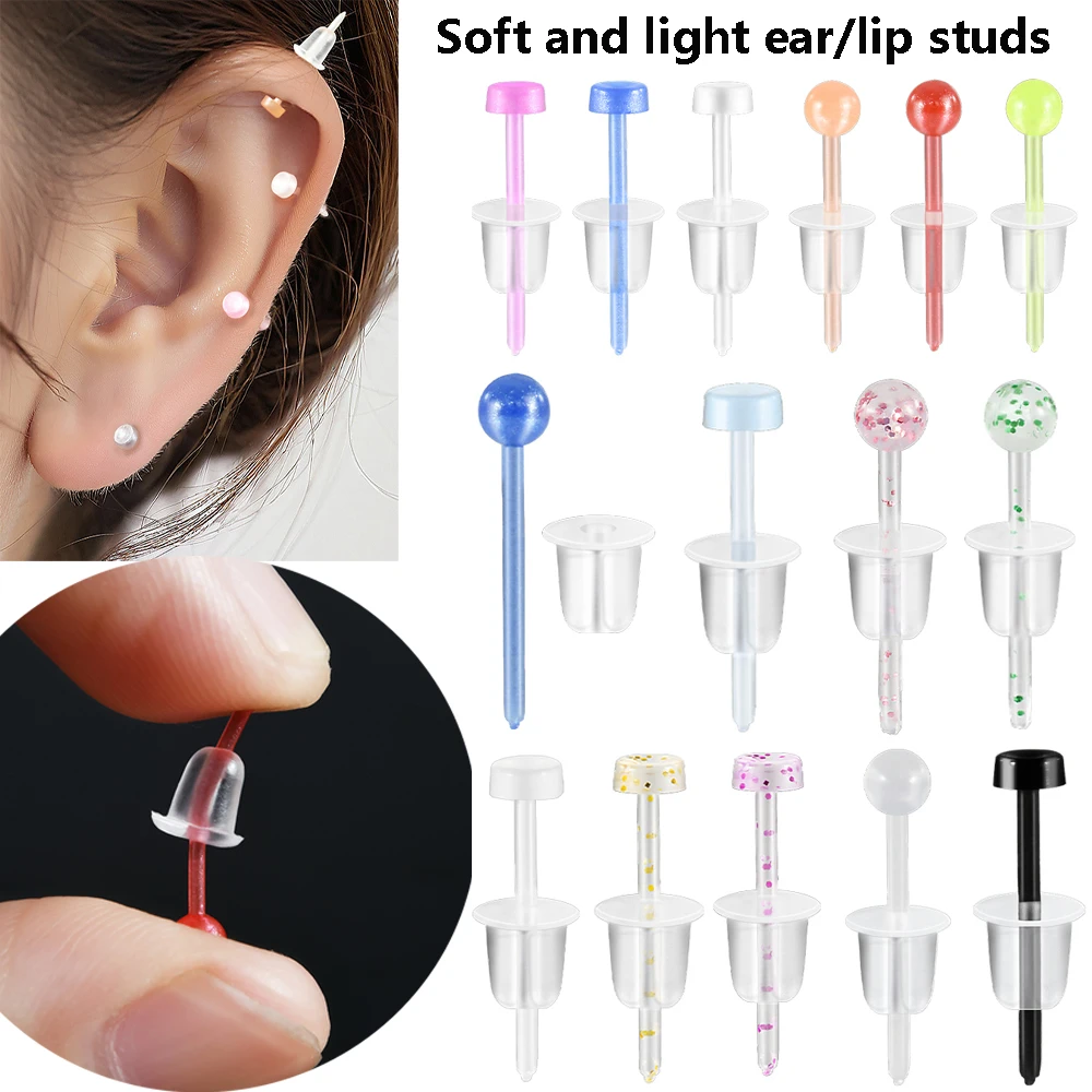 8/10/12Pcs Acrylic Soft Invisible Earrings Plastic Light Earrings Transparent Ear Studs Cartilage Tragus Helix Piercing Jewelry