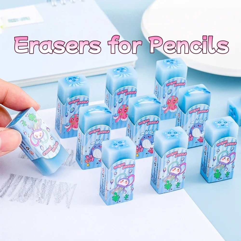 Dust-Free Erasers for Pencils Sea Animal Latex-Free for Kids Ocean Clean Correction School Supplies Fun Assorted Classroom Gifts