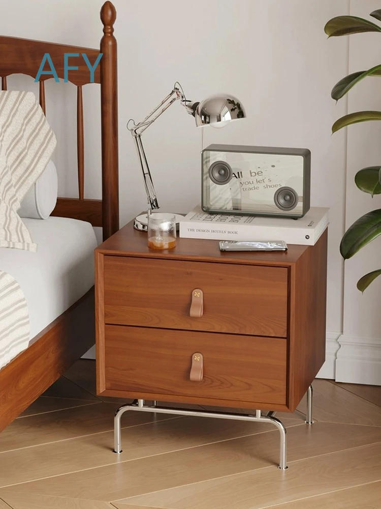 Vintage Nightstand for Bedroom Living Room Solid Wood Storage Cabinet with Drawers Bedside Table Furniture
