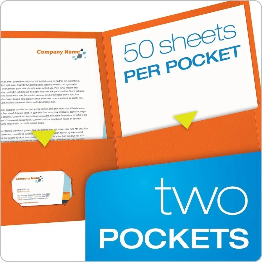 Carpeta de papel texturizada con bolsillos, tamaño carta naranja, capacidad de 100 hojas para almacenamiento escolar, oficina y documentos, 25/caja