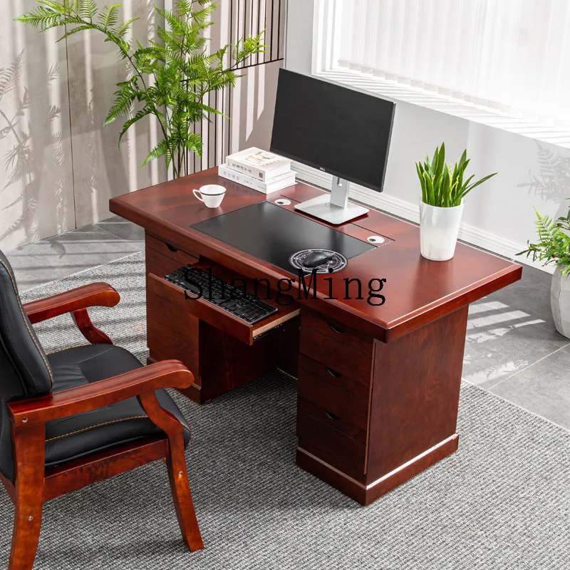 FGgood-looking  desk computer  Chinese boss writing desk simple household single desk solid wood table and chair combination