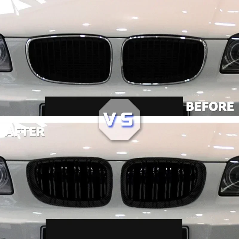 For BMW E81 E87 E82 E88 128I 130I 135I Selected 07-11 Dual Slats Double Line Grills Car Glossy Black Grill Front Kidney Grille view 2