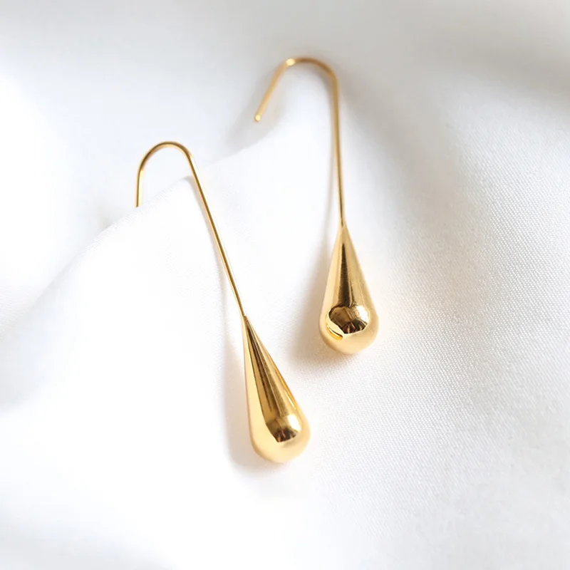 

Gold AU999 gold earrings water drop earrings for women fashion simple 24K pure gold tassel long ear hooks real gold