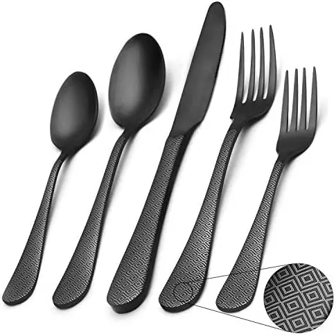 

Matte Black 20-Piece Stainless Steel Flatware Set for 4 – Dishwasher Safe, Satin Finish – Ideal for Home & Restaurant