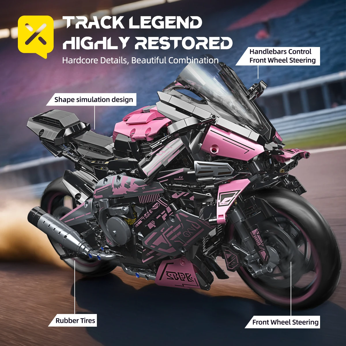 1:5 Scale Pink Motorcycle Building Blocks 2062PCS DIY Racing Bike Model Toy Children's and Adult Assembly Toy Set